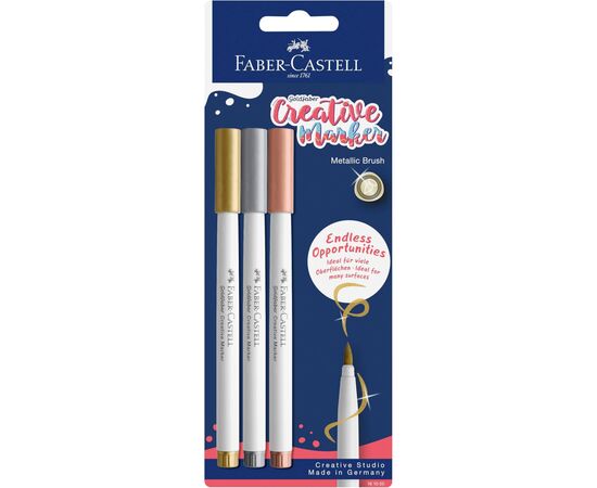 Набор маркеров Faber-Castell тонких для декора Goldfaber Creative Marker Metallic Brush, 3 цвета, В (кисть) (33005)