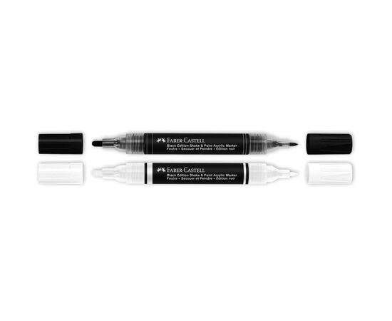 Набор маркеров Faber-Castell акриловый двусторонний Black Edition Shake & Paint Acrylic Marker, 2 цвета черный+белый (33104), изображение 3