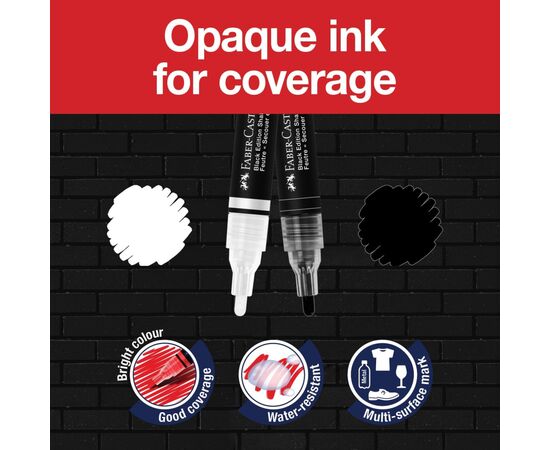 Набор маркеров Faber-Castell акриловый двусторонний Black Edition Shake & Paint Acrylic Marker, 2 цвета черный+белый (33104), изображение 4