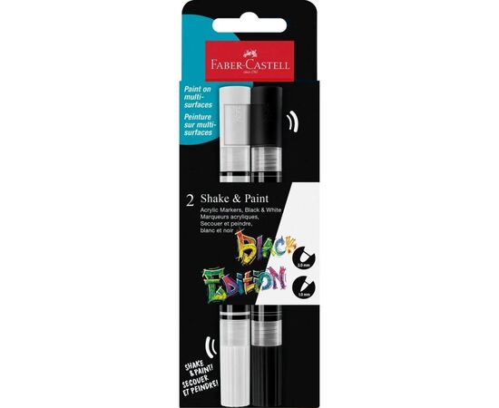 Набор маркеров Faber-Castell акриловый двусторонний Black Edition Shake & Paint Acrylic Marker, 2 цвета черный+белый (33104)