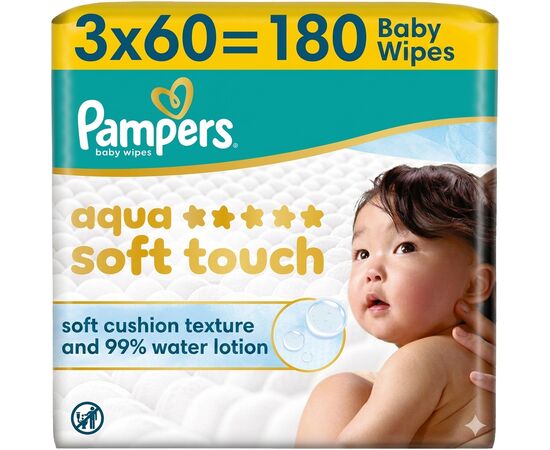 Детские влажные салфетки Pampers Aqua Soft Touch 3x60 шт (180 шт) (8006530139953), изображение 2