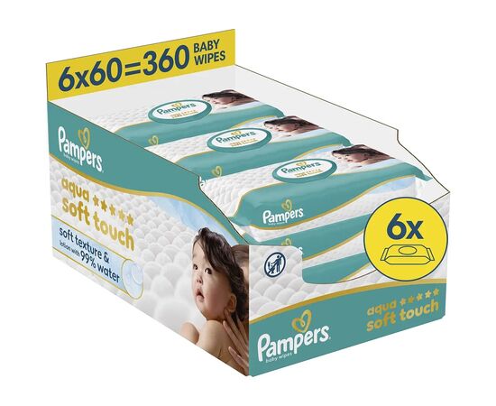 Детские влажные салфетки Pampers Aqua Soft Touch 6x60 шт (360 шт) (8006530140133)