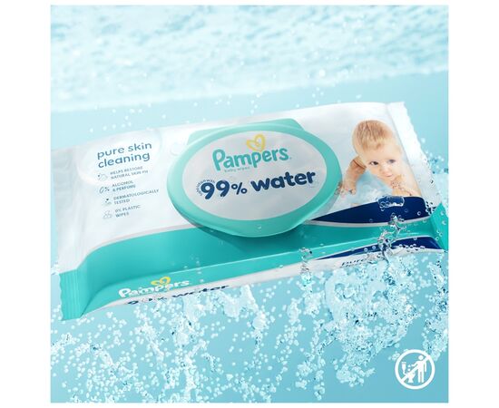 Детские влажные салфетки Pampers 99 Water, 180 шт (8006530116206), изображение 2