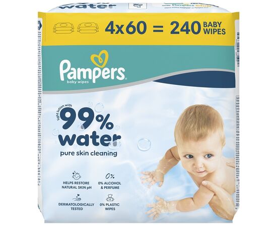 Детские влажные салфетки Pampers 99 Water, 240 шт (8006530116305), изображение 2