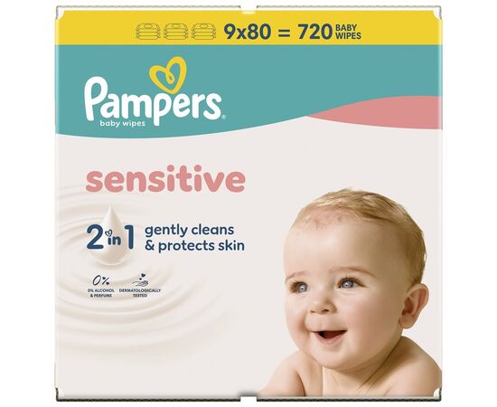Детские влажные салфетки Pampers Sensitive, 720 шт (8006530134750), изображение 2
