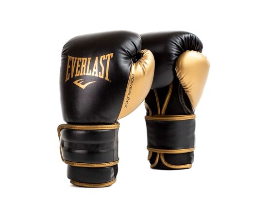 Боксерские перчатки Everlast PowerLock Boxing Training Gloves P00002661 чорний, золотий 10 унцій (009283611965)