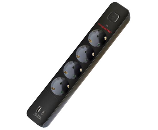 Мережевий фільтр живлення EUROELECTRIC Х4 10А 2м USB, Type-C, Black (EE-104USB/C-2M Black)