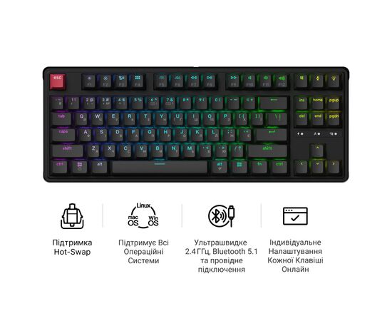 Клавіатура Keychron C3 Max Super Red Switch RGB Wireless/Bluetooth/USB UA Black (C3M-H1-UA), зображення 5