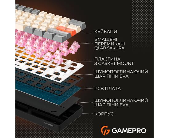 Клавіатура GamePro MK130 V2 Infinity QLAB Sakura Linear RGB USB UA Black (MK130-V2-B-QS), зображення 10