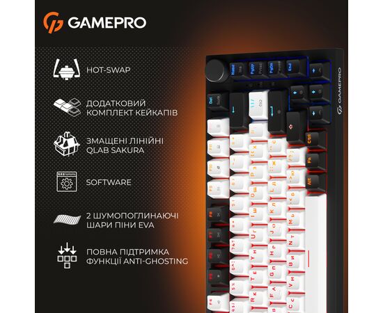 Клавіатура GamePro MK160 V2 Warden QLAB Sakura Linear RGB USB UA Black (MK160-V2-B-QS), зображення 19
