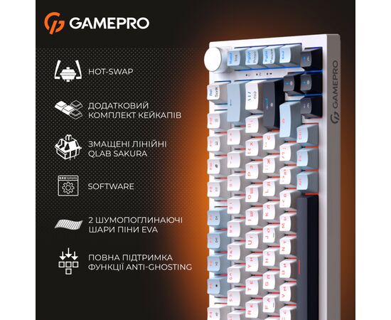 Клавіатура GamePro MK160 V2 Warden QLAB Sakura Linear RGB USB UA White (MK160-V2-BL-QS), зображення 16