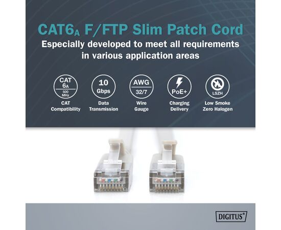 Патч-корд 7м, FTP, cat.6A, Sliim, AWG 32/7, Cu, LSZH, grey Digitus (DK-1632-A-070S), изображение 2