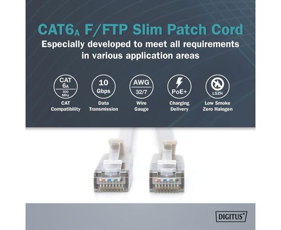 Патч-корд 3м, FTP, cat.6A, Sliim, AWG 32/7, Cu, LSZH, grey Digitus (DK-1632-A-030S), изображение 6