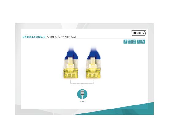 Патч-корд 0.25м, SFTP, cat.6A, AWG 26/7, Cu, LSZH, blue Digitus (DK-1644-A-0025/B), изображение 5