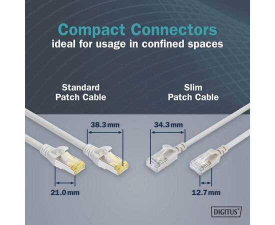 Патч-корд 0.3м, FTP, cat.6A, Sliim, AWG 32/7, Cu, LSZH, grey Digitus (DK-1632-A-003S), изображение 6