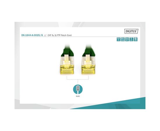 Патч-корд 0.25м, SFTP, cat.6A, AWG 26/7, Cu, LSZH, green Digitus (DK-1644-A-0025/G), изображение 2