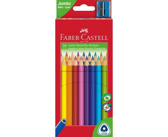 Олівці кольорові Faber-Castell JUMBO Triangular Junior, потовщені, 20 кольорів тригранні + точилка (12391)