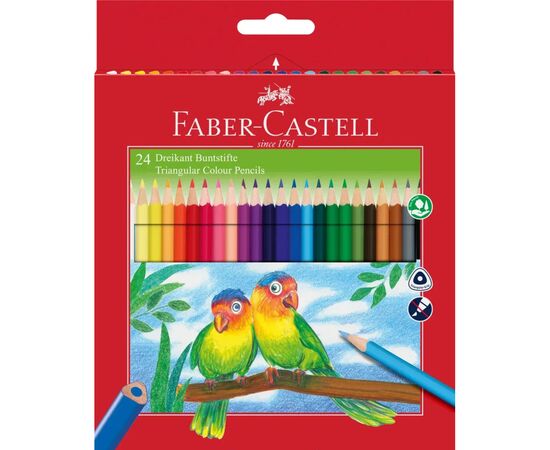Олівці кольорові Faber-Castell 4 кольори тригранні + стругачка (120524) (21615)