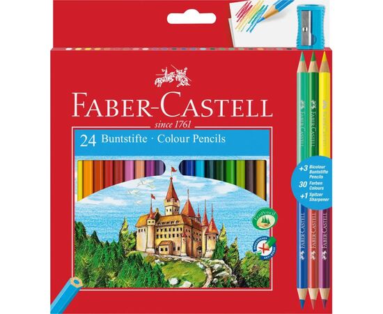 Олівці кольорові Faber-Castell 24 кольори "Замок" + 3 шт двоколірні + стругачка (110324) (30454)