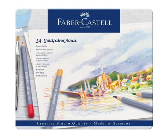 Олівці кольорові Faber-Castell Goldfaber Aqua акварельні, в металевій коробці, 24 кольори (114624) (27638)