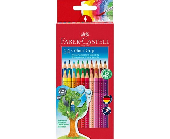 Олівці кольорові Faber-Castell Grip акварельні, тригранні, 24 кольори(112424) (15116)