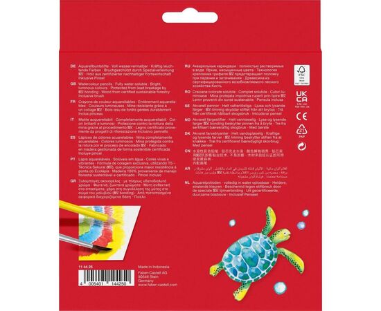 Олівці кольорові Faber-Castell акварельні, 24 кольори + пензлик в картонній коробці (114425) (1408), зображення 2