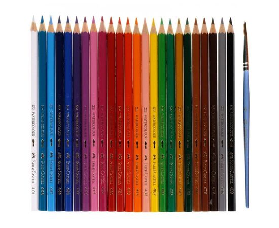 Олівці кольорові Faber-Castell акварельні, 24 кольори + пензлик в картонній коробці (114425) (1408), зображення 3