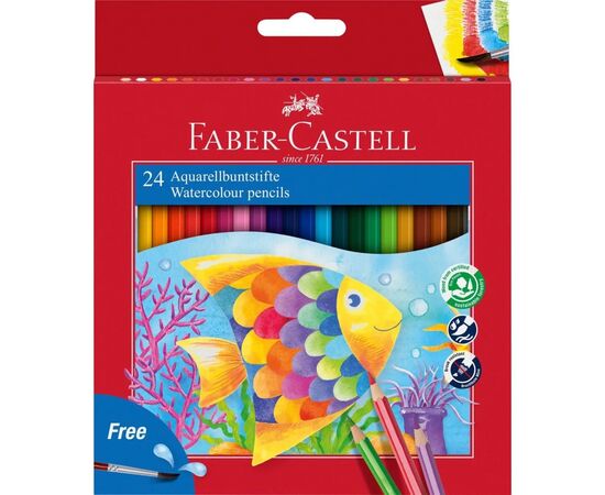 Олівці кольорові Faber-Castell акварельні, 24 кольори + пензлик в картонній коробці (114425) (1408)