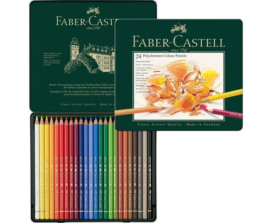 Олівці кольорові Faber-Castell POLYCHROMOS 24 кольора, в металевій коробці (110024) (15441), зображення 4