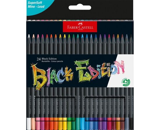 Олівці кольорові Faber-Castell Black Edition colour pencils 24 кольора тригранні чорне дерево, (116424) (31227)