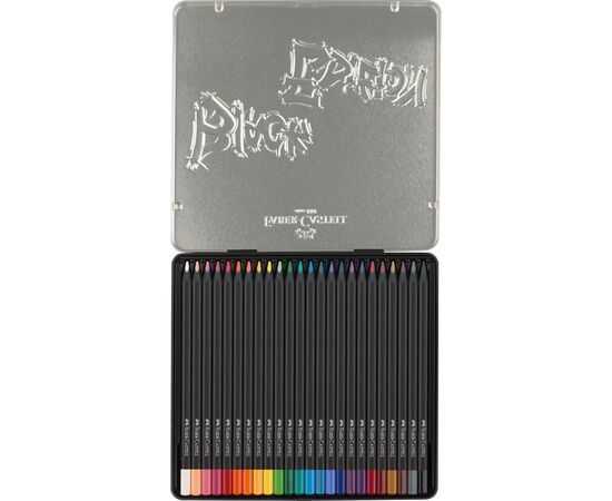 Олівці кольорові Faber-Castell Black Edition colour pencils 24 кольора тригранні чорне дерево, металева коробка (116425) (32086), зображення 4