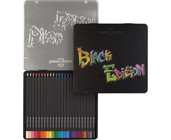 Олівці кольорові Faber-Castell Black Edition colour pencils 24 кольора тригранні чорне дерево, металева коробка (116425) (32086), зображення 5