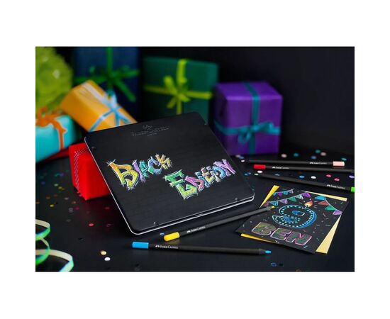 Олівці кольорові Faber-Castell Black Edition colour pencils 24 кольора тригранні чорне дерево, металева коробка (116425) (32086), зображення 6