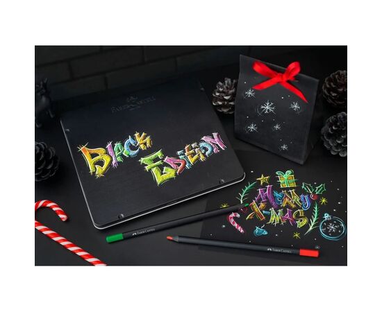 Олівці кольорові Faber-Castell Black Edition colour pencils 24 кольора тригранні чорне дерево, металева коробка (116425) (32086), зображення 7