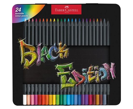 Олівці кольорові Faber-Castell Black Edition colour pencils 24 кольора тригранні чорне дерево, металева коробка (116425) (32086)
