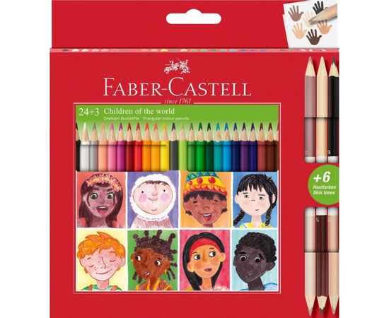Олівці кольорові Faber-Castell Children of the World 24 кольору тригранні + 3 двосторонніх круглих, (511515) (32332)