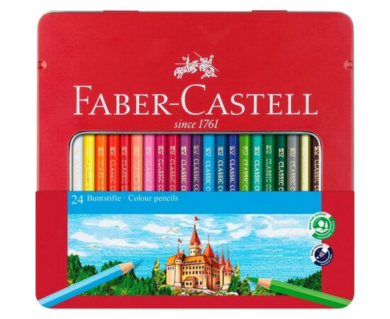 Олівці кольорові Faber-Castell "Замок" 24 кольори в металевій коробці, 115824 (27985)