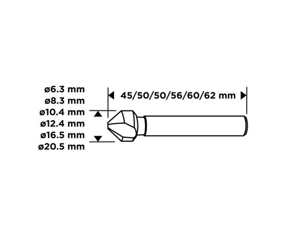 Набор сверл Graphite конические, для фрезирования, TiN, 6.3–20.5мм, кейс, 6шт (54T427), изображение 2