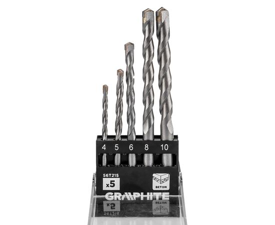 Набор сверл Graphite по бетону, 4-10мм, кейс, 5шт (56T215), изображение 5