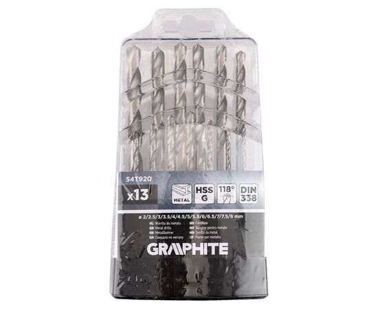 Набор сверл Graphite по металлу, HSS-G, 2–8мм, кейс, 13шт (54T920), изображение 5