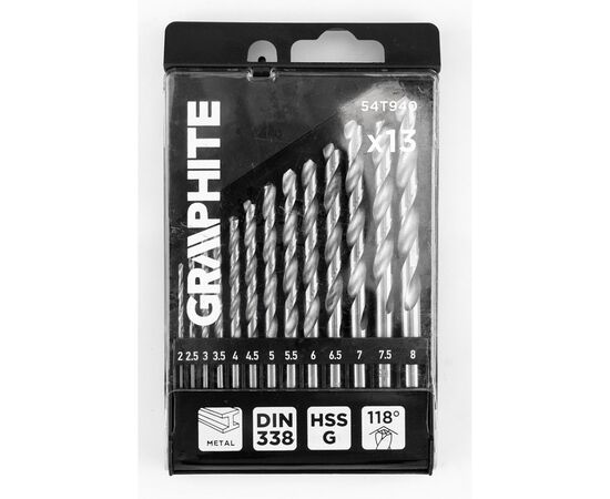 Набор сверл Graphite по металлу, HSS-G, 2–8мм, кейс, 13шт (54T940), изображение 7