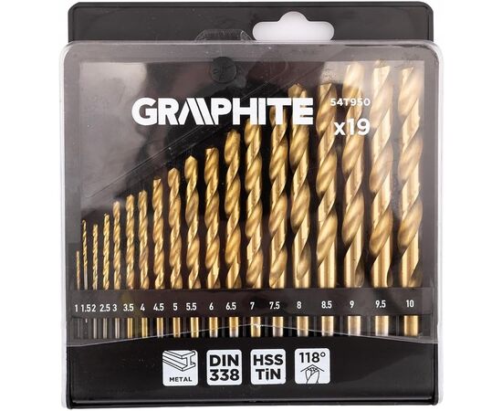 Набор сверл Graphite по металлу, HSS TiN, 1-10мм, кейс, 19шт (54T950), изображение 7