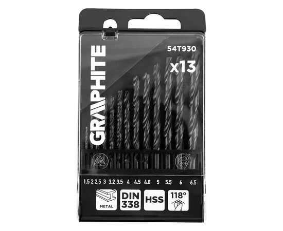 Набор сверл Graphite по металлу, HSS, 1.5–6.5мм, кейс, 13шт (54T930), изображение 5