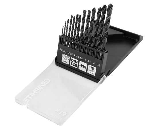 Набор сверл Graphite по металлу, HSS, 1.5–6.5мм, кейс, 13шт (54T930)