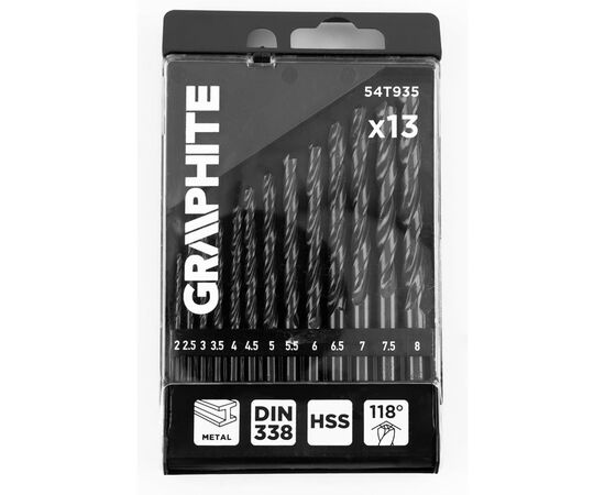 Набор сверл Graphite по металлу, HSS, 2–8мм, кейс, 13шт (54T935), изображение 4