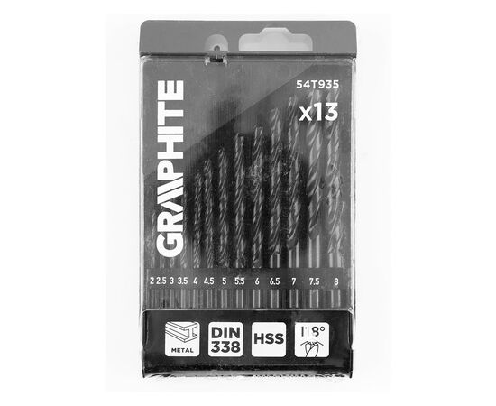 Набор сверл Graphite по металлу, HSS, 2–8мм, кейс, 13шт (54T935), изображение 5