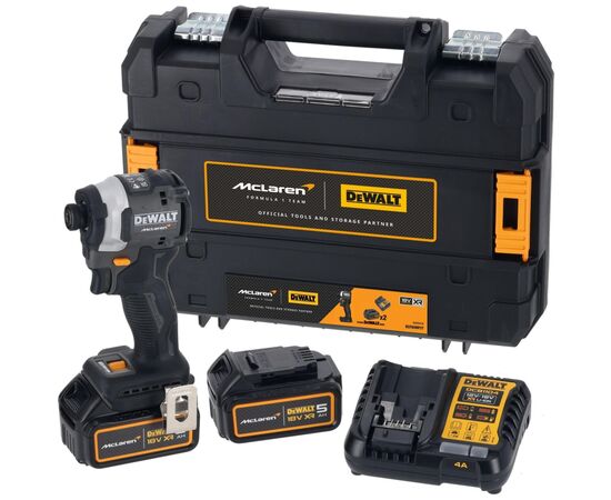 Шуруповерт DeWALT McLaren F1 TEAM LIMITED EDITION, 18V, АКБ 2x5Ah, 205Нм, 1000-2800-3250об/хв, кейс, ЗП, 1.0кг (DCF85MP2T)