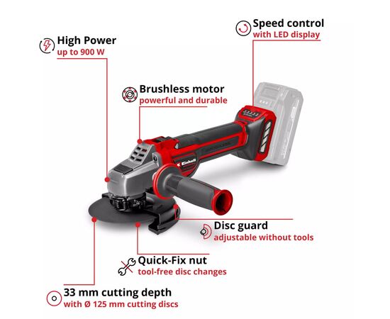 Шліфувальна машина Einhell Professional, TP-AG 18/125 CE Q Li-Solo, 18V, 4Ah, 125мм, 3000–10500об/хв, ЗП, 1.69кг (4431155K), зображення 9