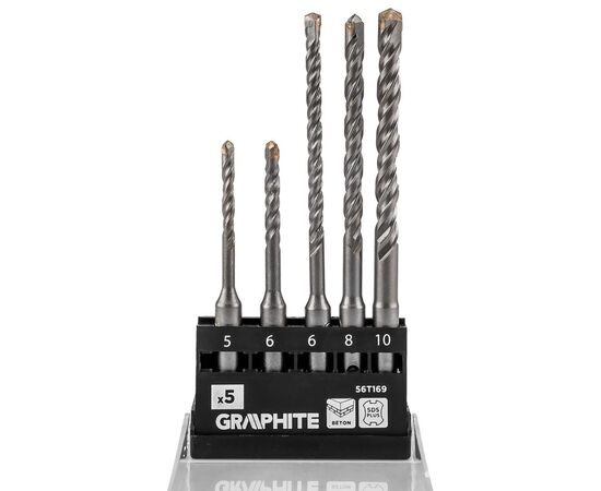 Набор буров Graphite по бетону, SDS Plus, 5x6x110мм, 6x8x10x160мм, кейс, 5шт (56T169), изображение 3