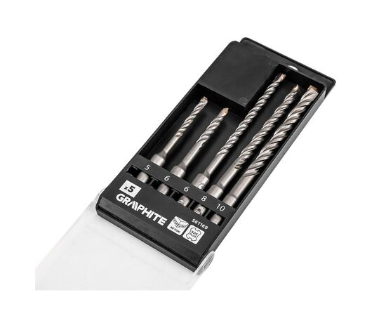 Набор буров Graphite по бетону, SDS Plus, 5x6x110мм, 6x8x10x160мм, кейс, 5шт (56T169), изображение 4